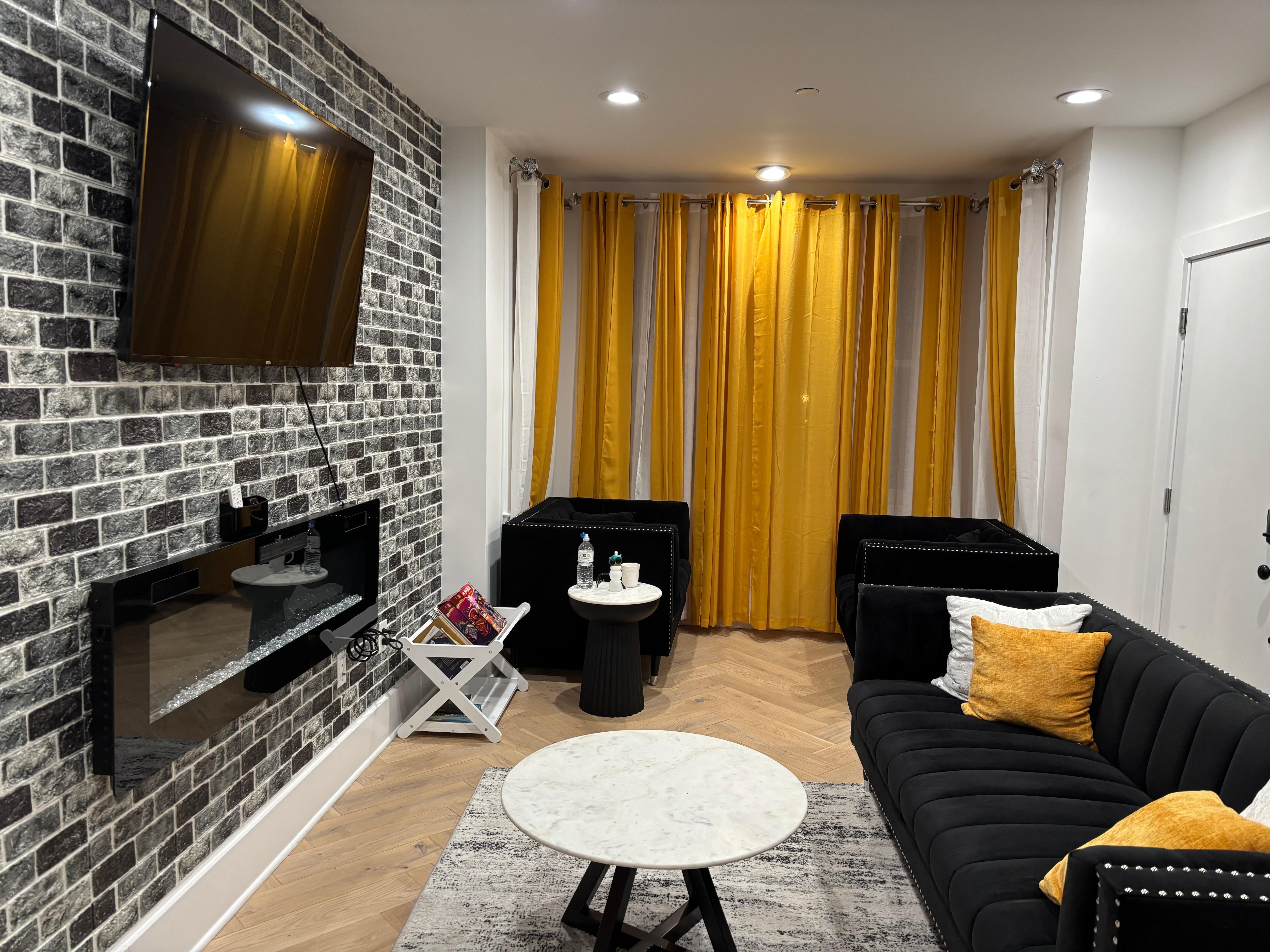 Layout of living room with fireplace! 