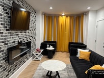 Layout of living room with fireplace!