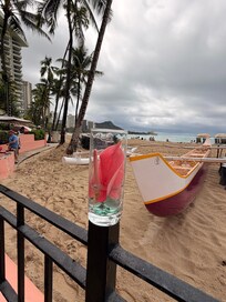 Looking from the Surf Lanai breakfast out towards Queens