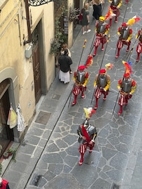 View from our window as a parade from Santo Spirito to Pitti Palace went by.