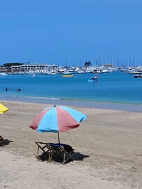 Across the street, at the beach.