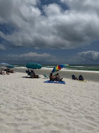 On the beach in front of condo with my family.