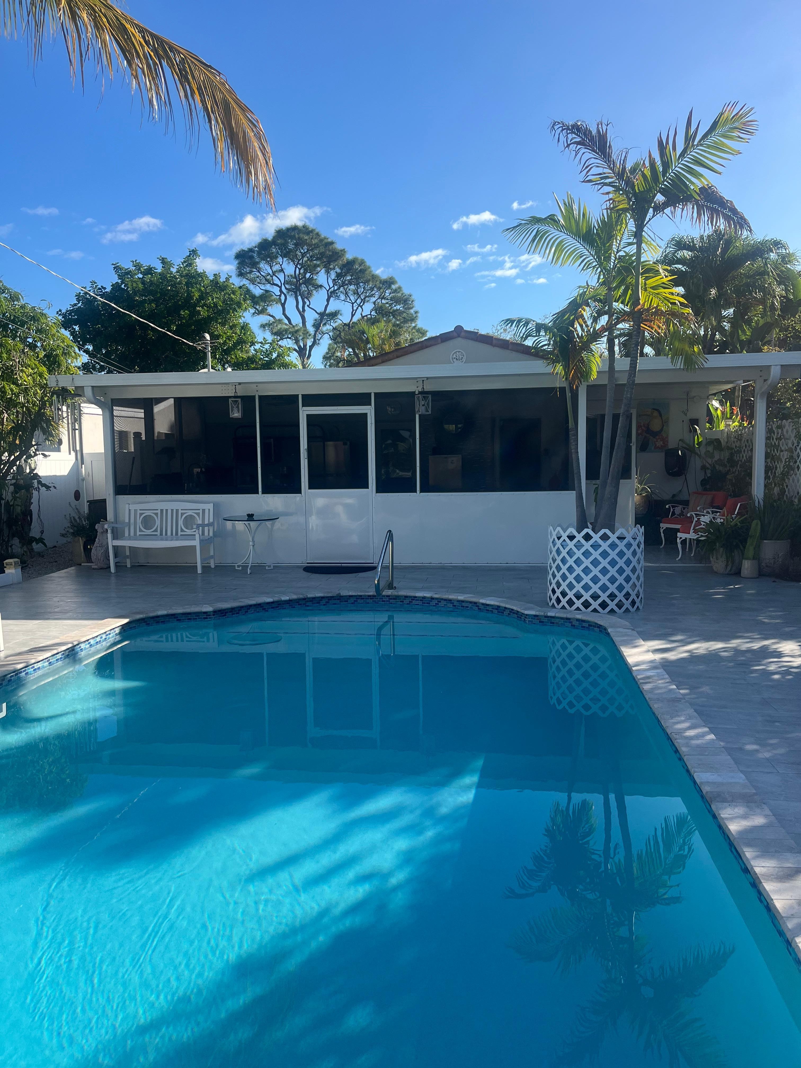 View of the accommodation from the pool 