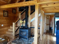 Living area with wood burning stove for winter