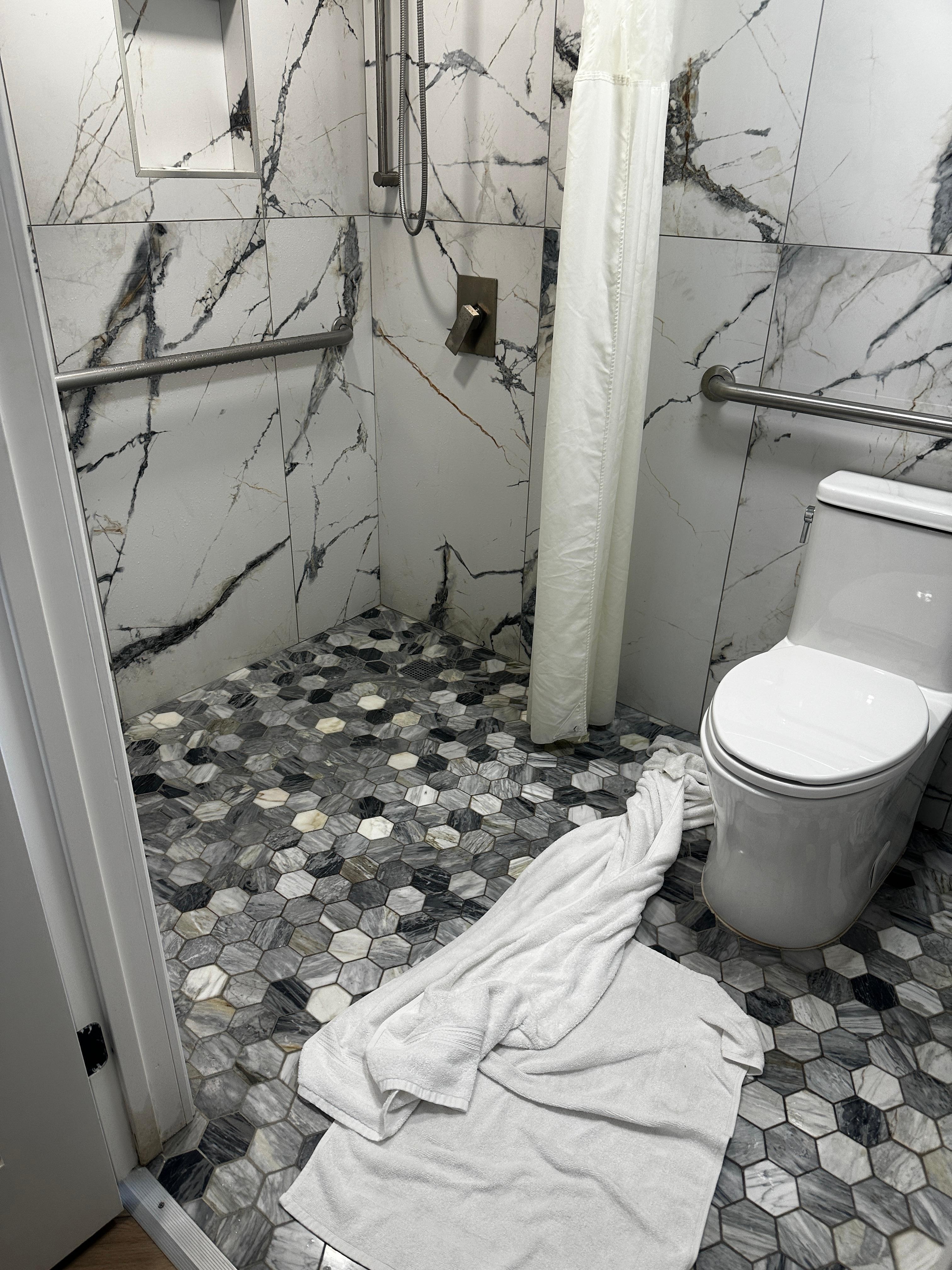 Towels to stop water from running into toilet 