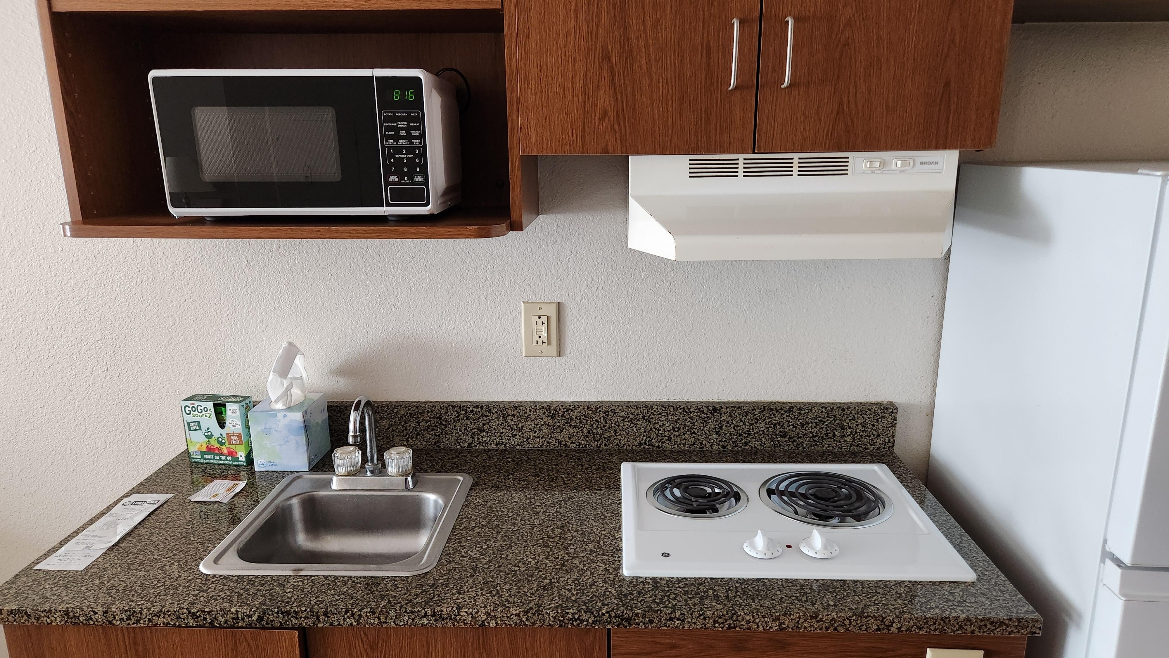 Clean, but we were told that if we used the stove we had to turn it up high for 30 seconds and then off or it would set off the smoke alarms