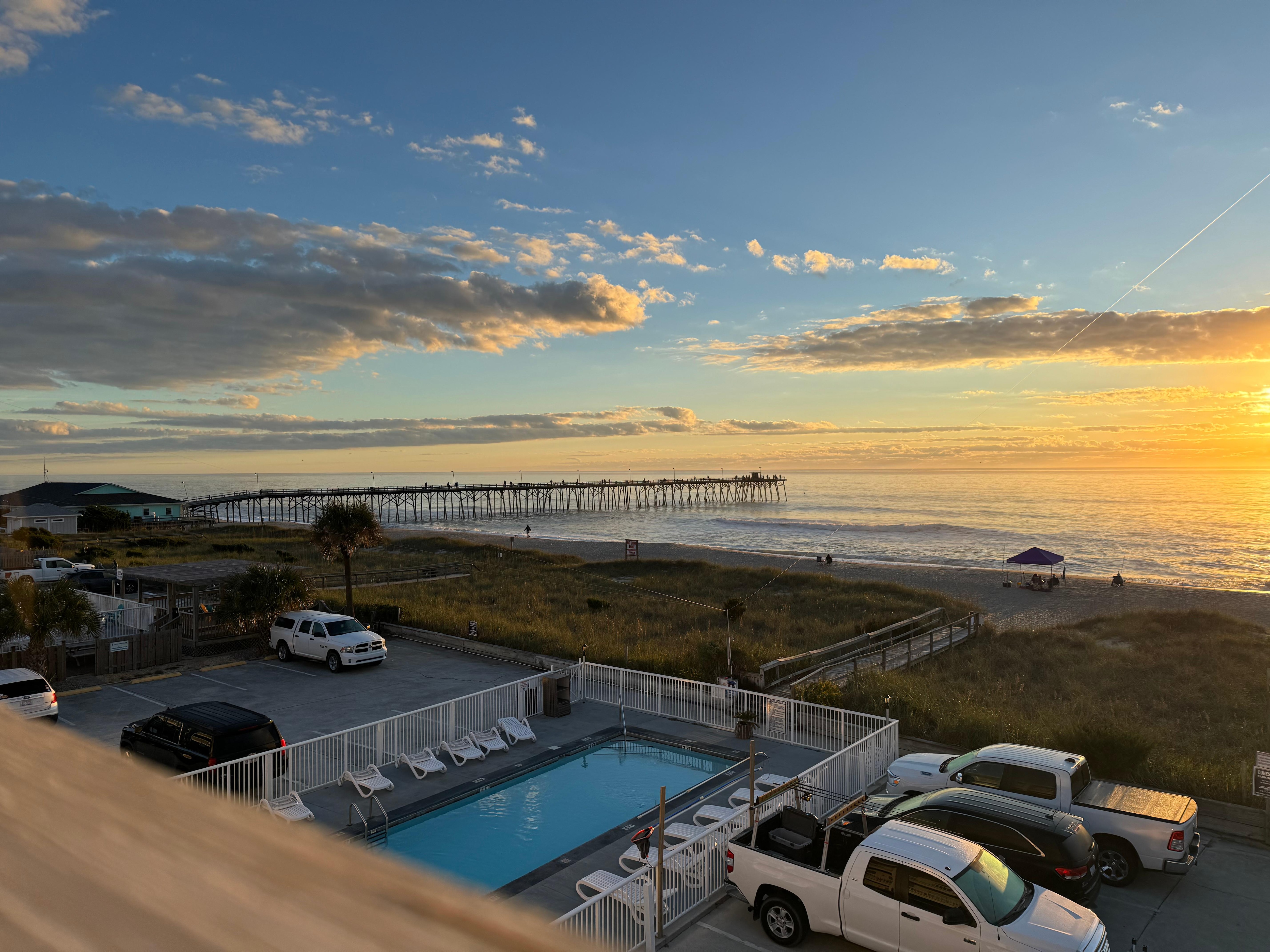 View from the balcony, the chairs are the perfectly wrong height to where I couldn’t see the water past the railing when sitting down