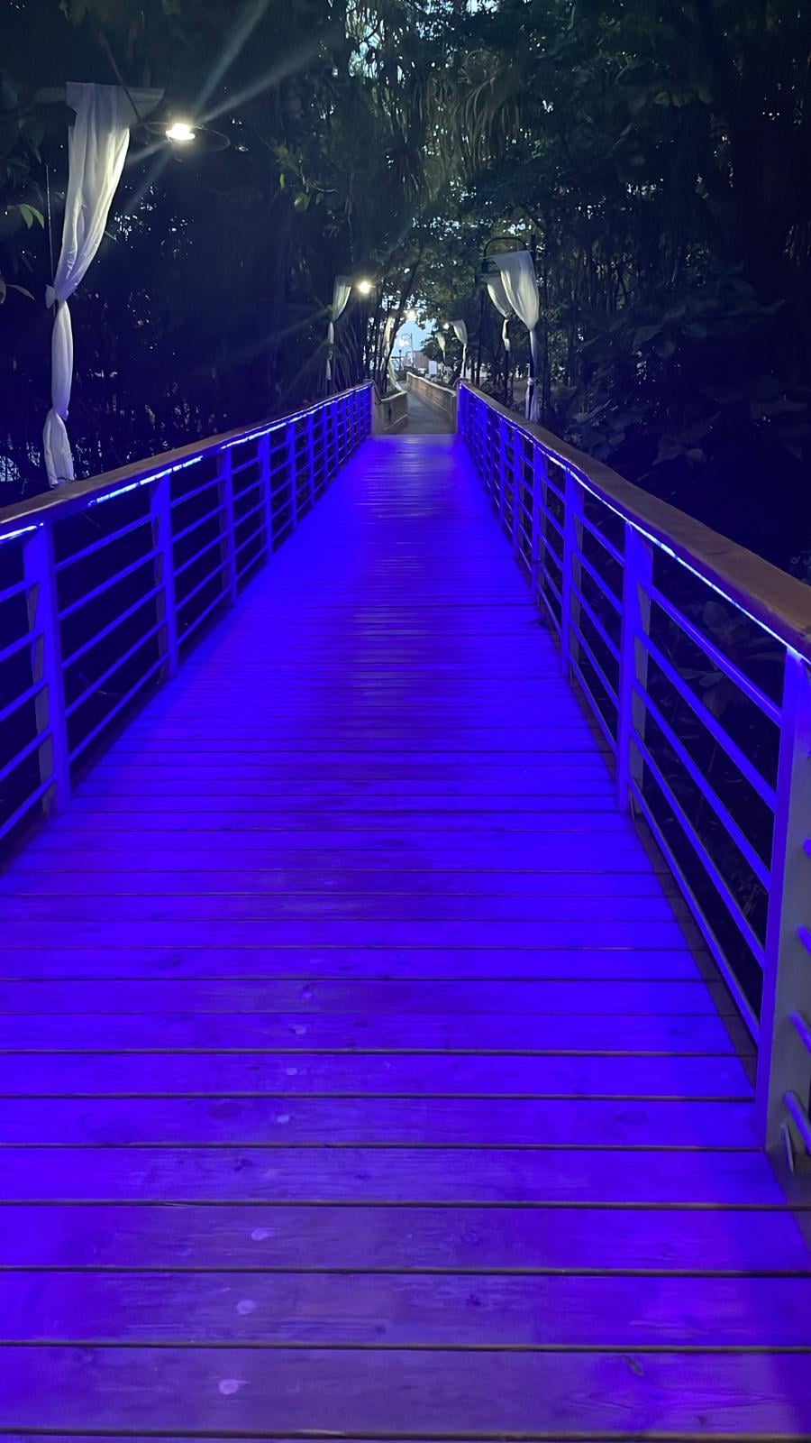 Puente hacia la playa en la tarde/noche