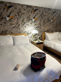 The Warbler Room. Look closely at the wallpaper. Beautiful and unique. Beds were clean and firm, with fresh downy comforters.