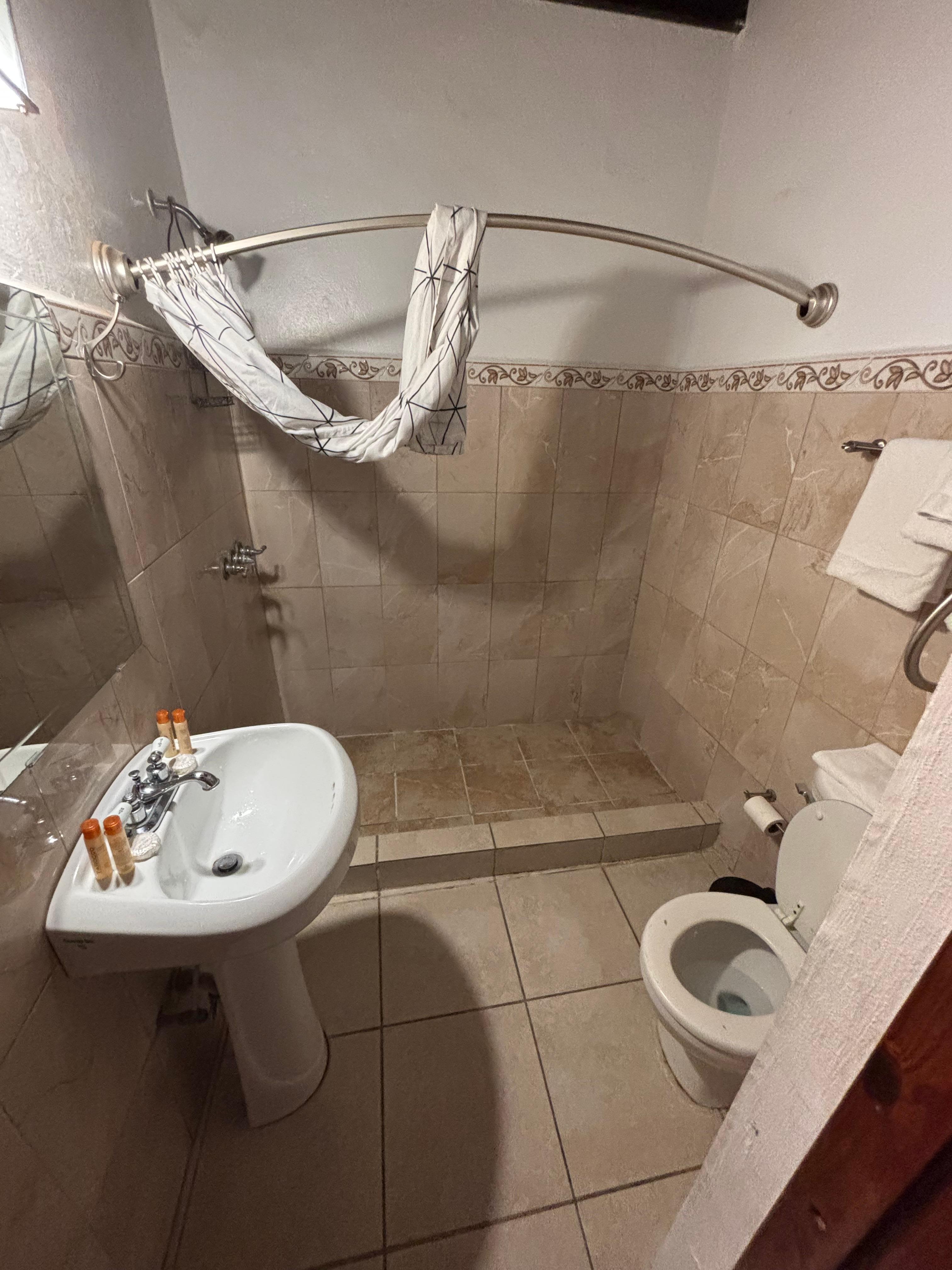 Actually picture of dismal bathroom far different than depicted online.