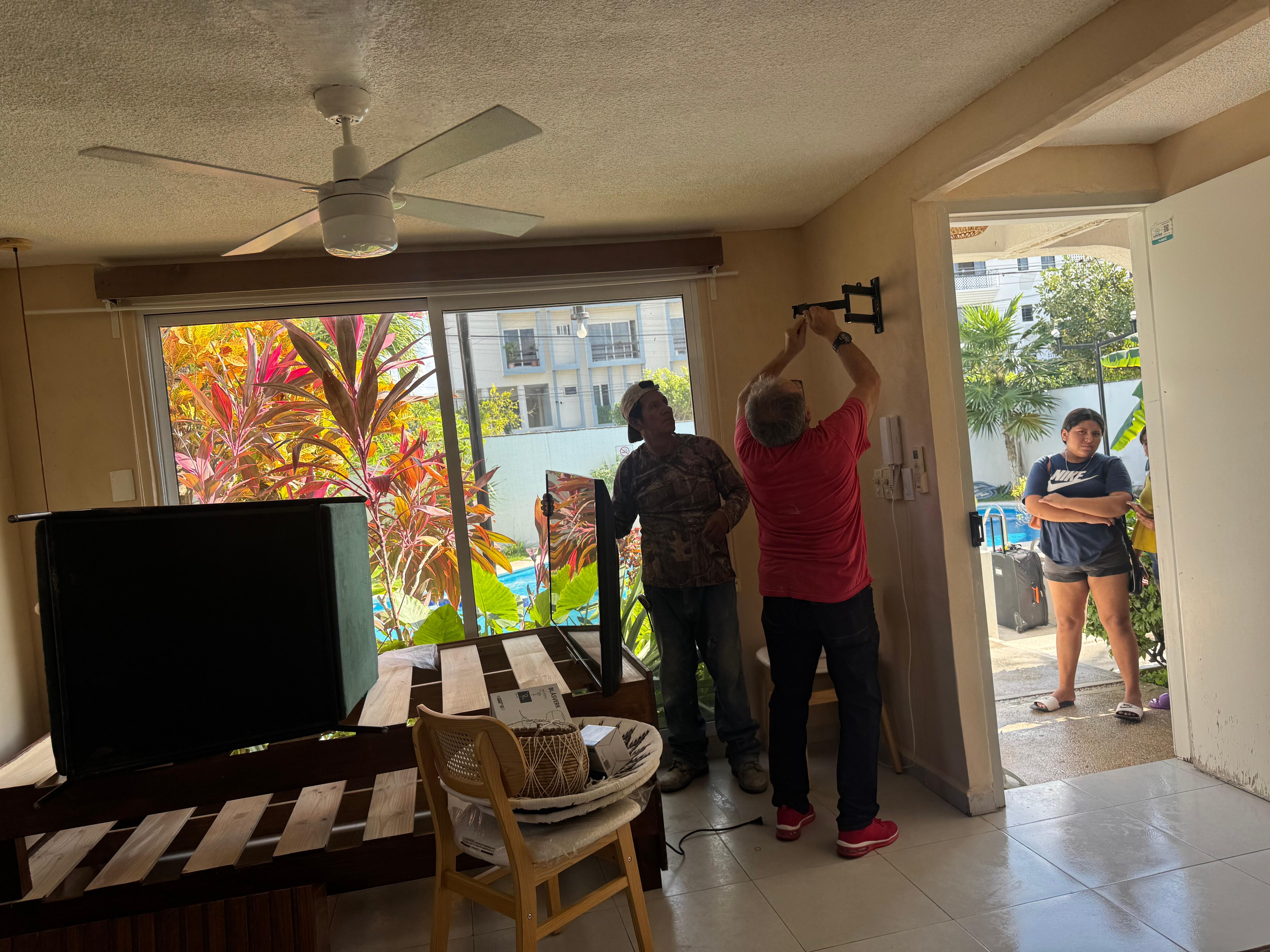 No mattress, no linens, no plates, glasses, tv in process of being mounted, still drilling.