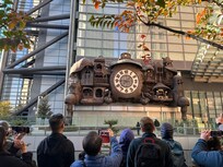 Ghibli clock next to hotel