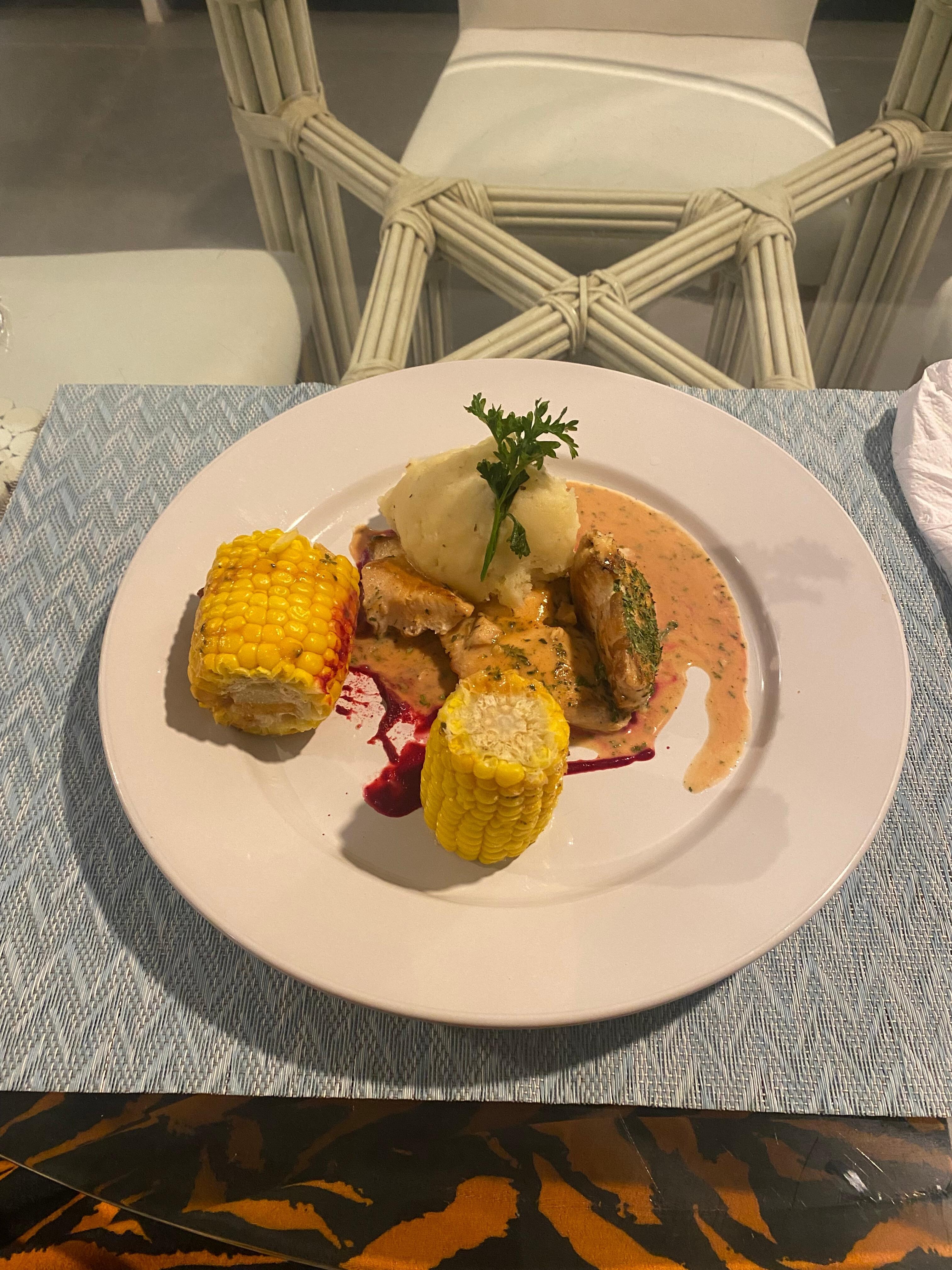 Maui Maui Dinner dish. The sauce was amazing, but it fish need a touch of curtis favour. Overall 7/10