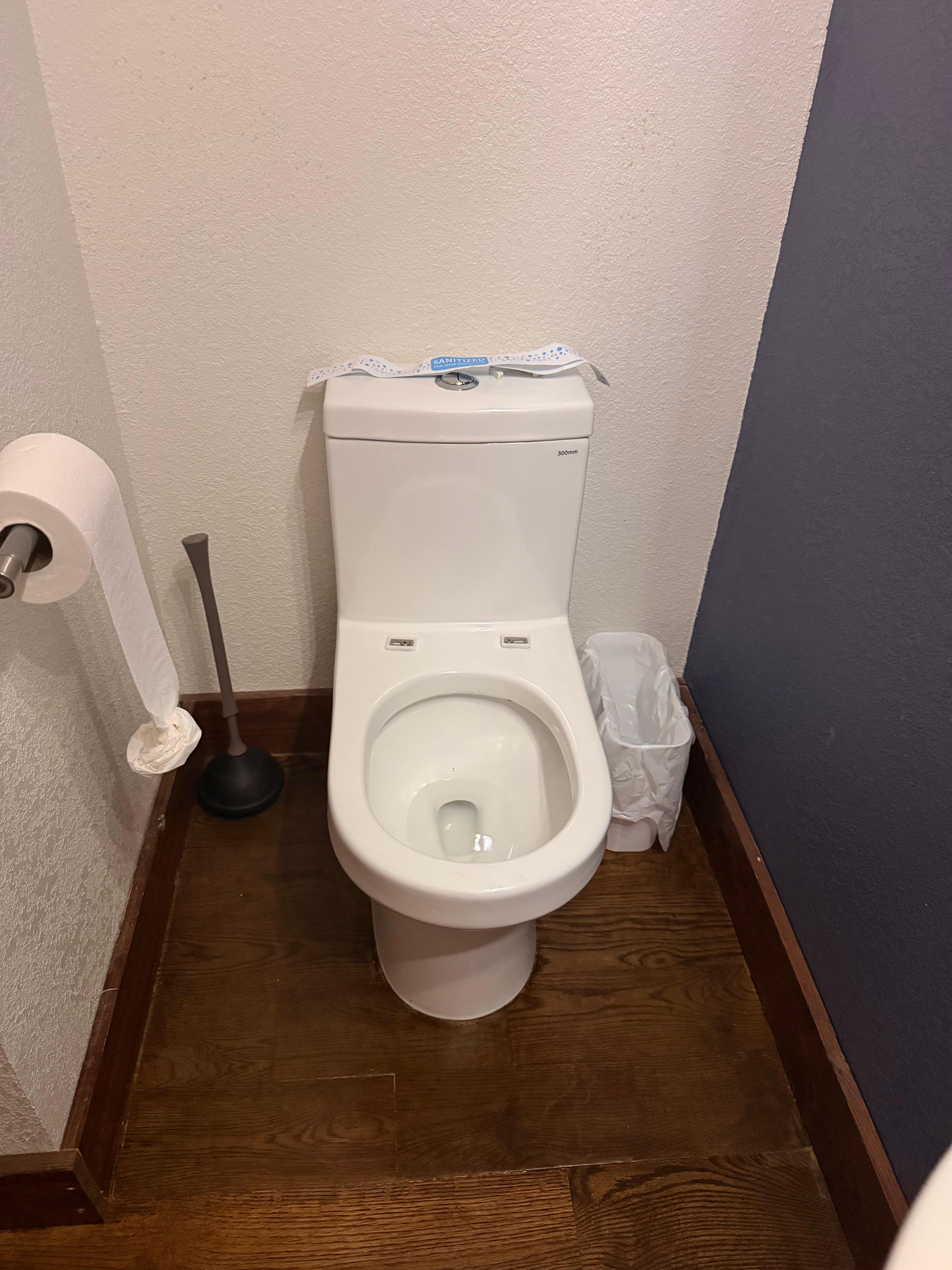 No toilet lid or seat in half bath of the living room.