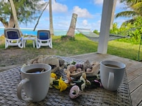 Our first cuppa on our favourite deck.