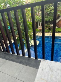 Most rooms overlook the pool