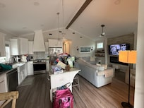 Excuse all of our stuff, living room/kitchen/dining
