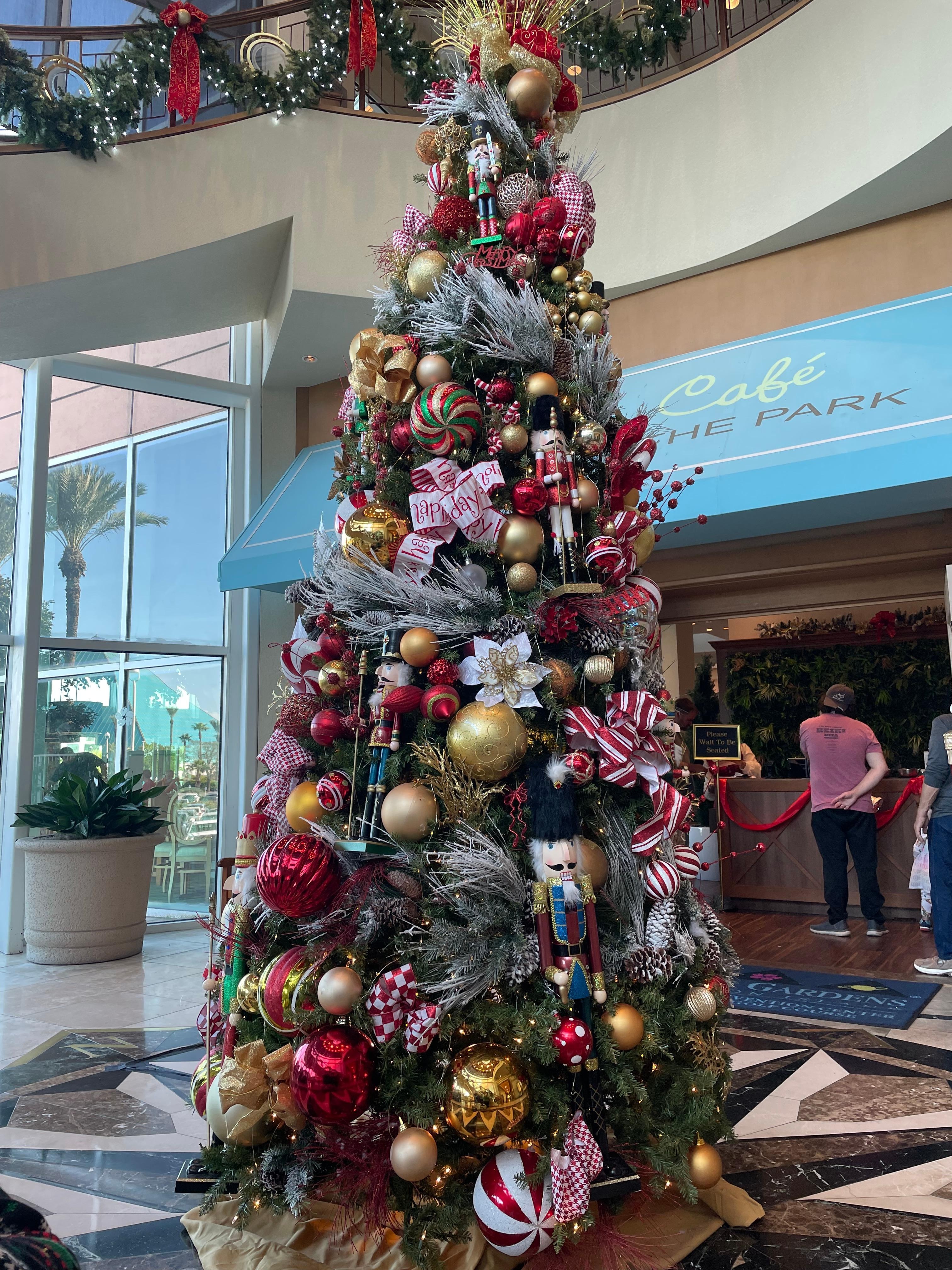 Christmas tree in front of Cafe in The Park restaurant. 