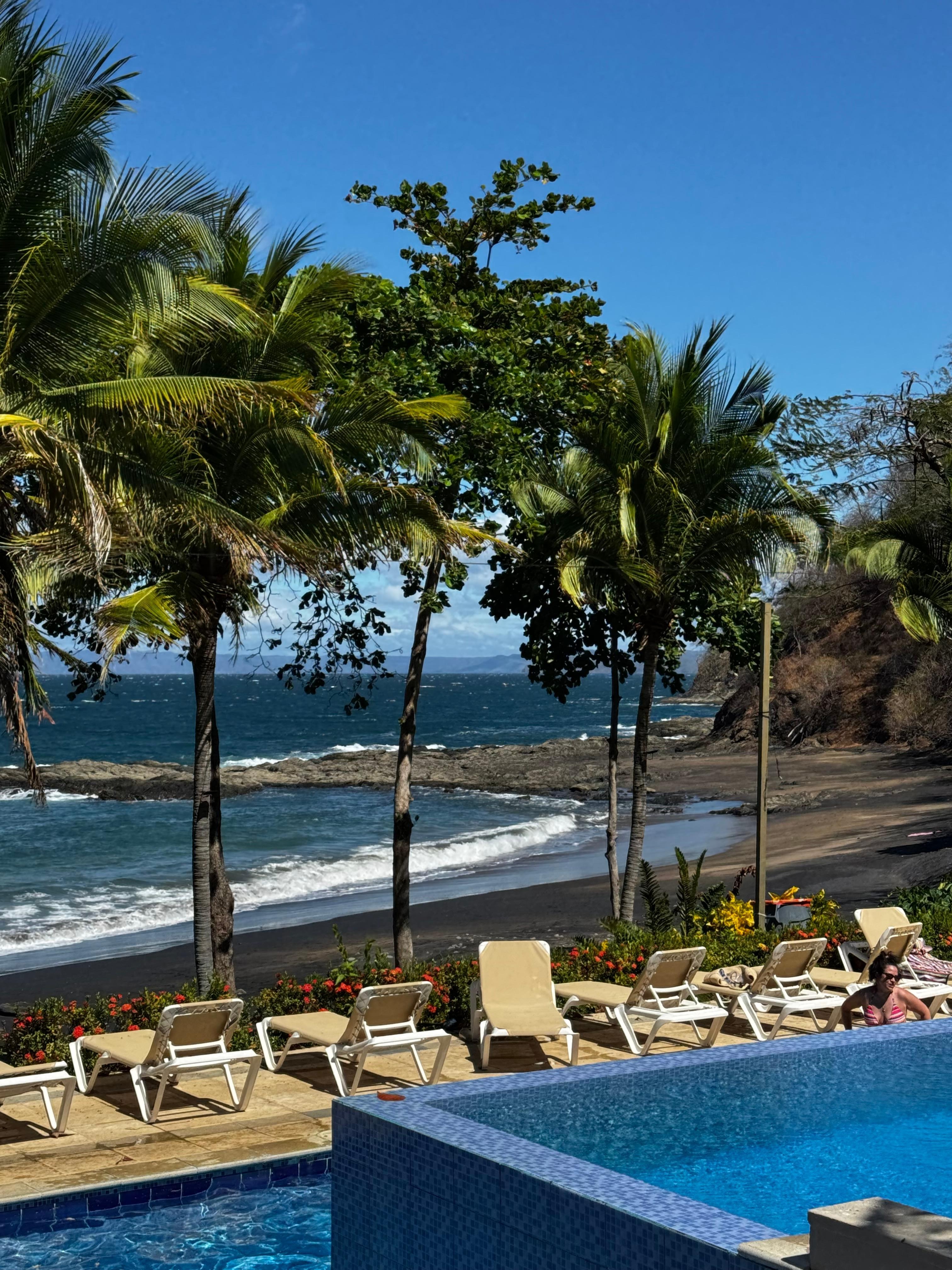 Pool and ocean view from the open air restaurant 