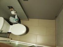 Virtually impossible to open the door from inside the bathroom. This was the king suite.