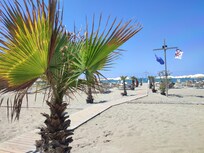 Plage *moins sauvage mais plus facilement accessible 5'. Tout au bout de la Via EUROPA( accès limité le weekend)en se dirigeant vers TORRE DEL LAGO. Un grand parking donnant accès à des plages privées alternant à des plages accès libre.