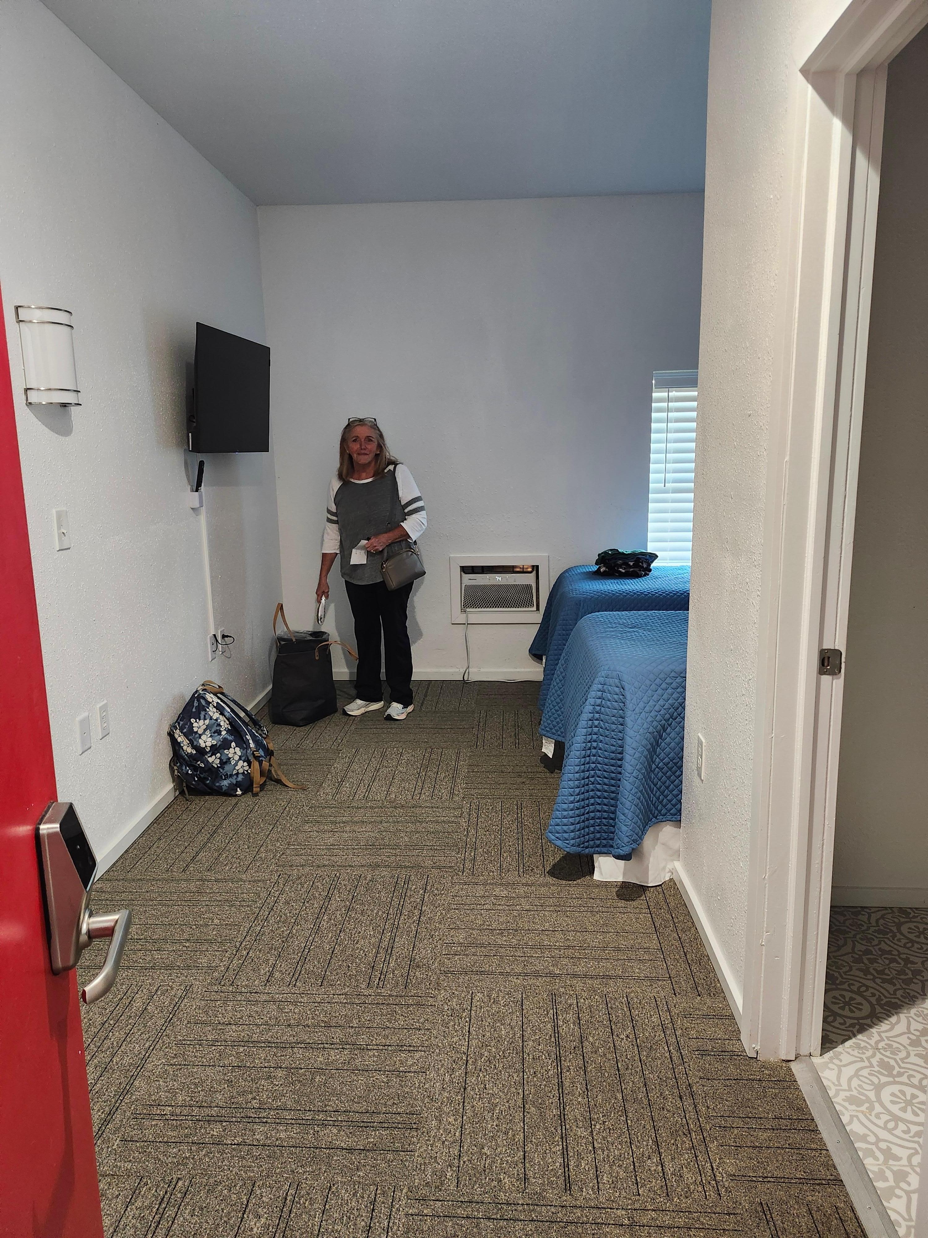 Nothing but two small twin beds in the room.