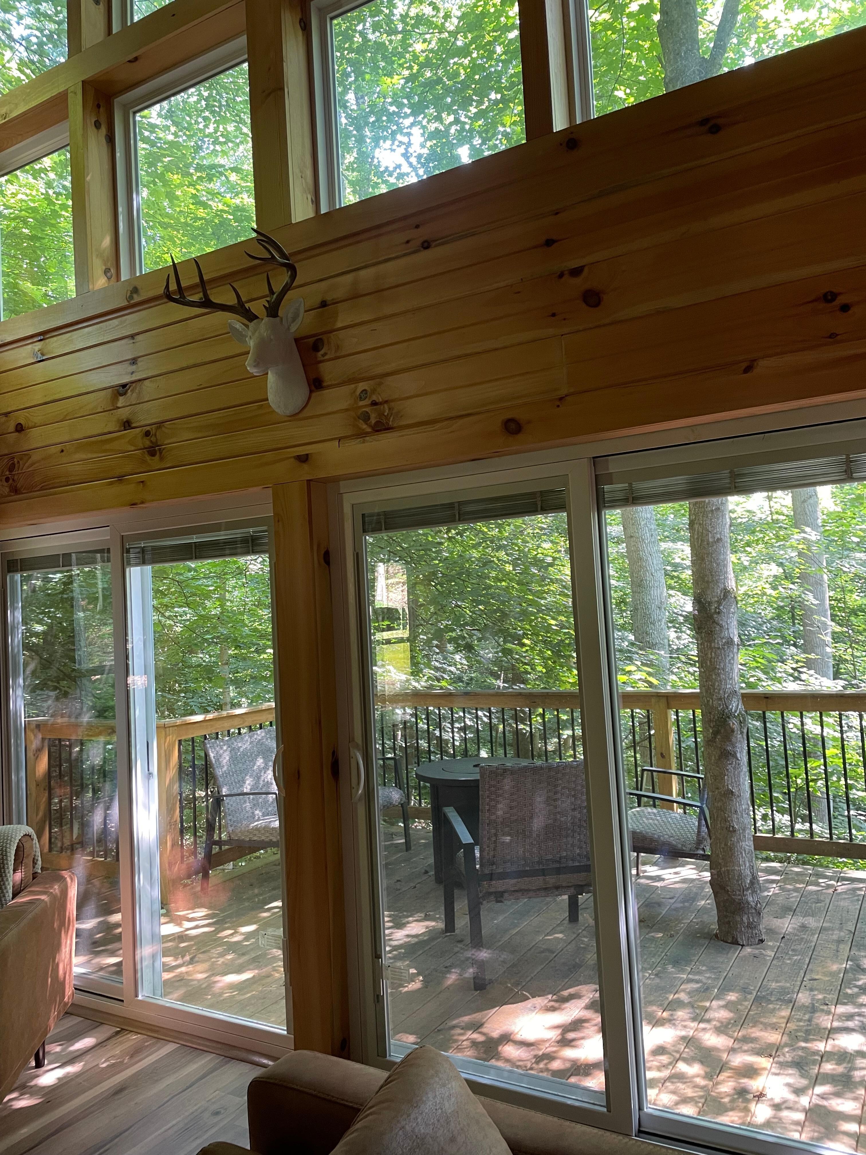 Incredible windows and light surround you with nature.
There's allowance for a tree to grow through the second story deck bringing nature close which was awesome.