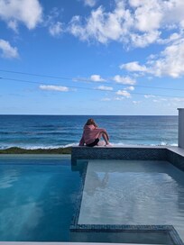 Looking out the deck toward the ocean.