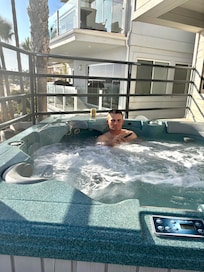 Our new marine, relaxing after graduation, in the hot tub!