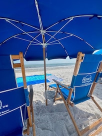 Beach umbrella/chairs