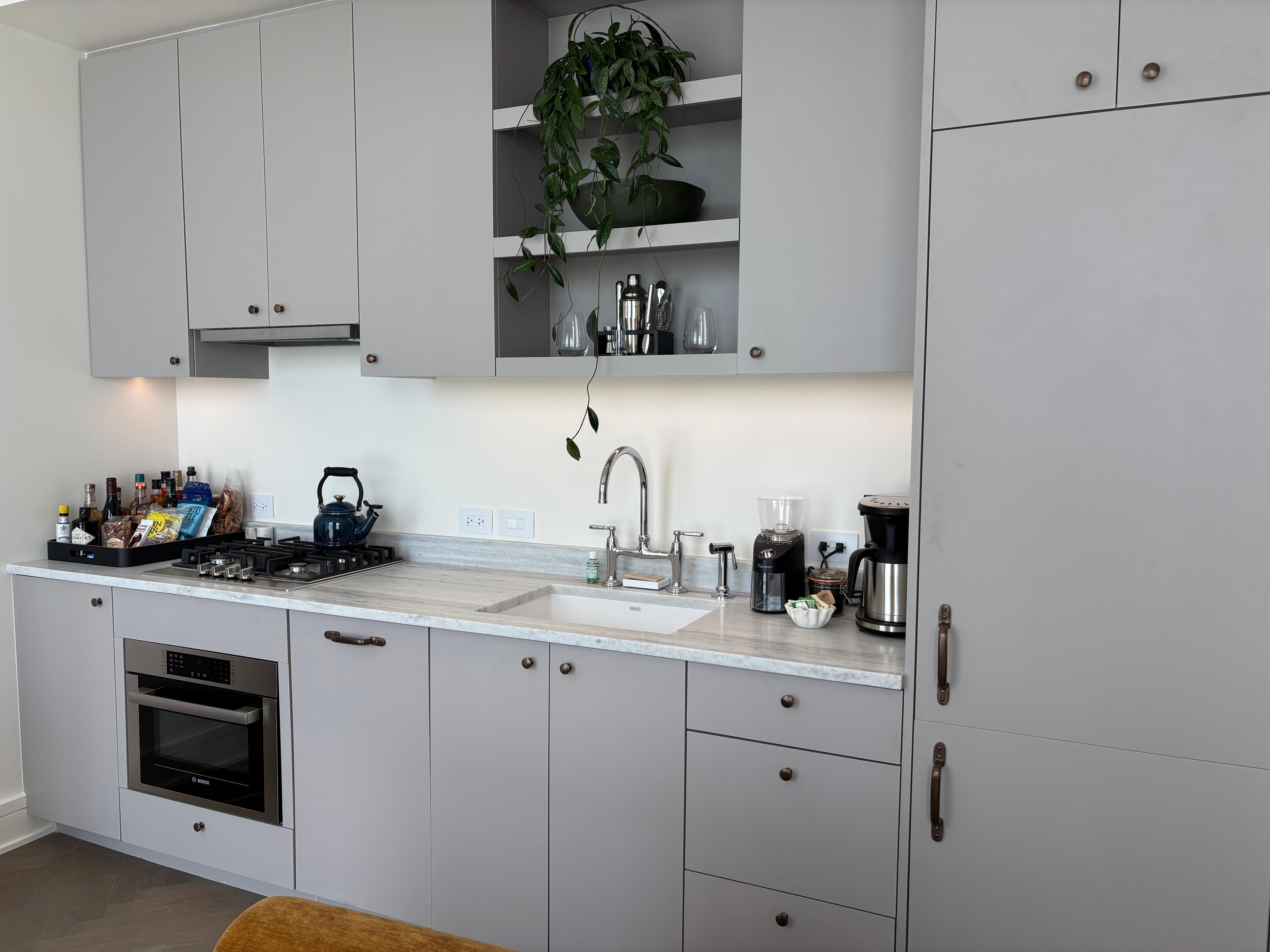 Kitchen with full size refrigerator and Bosch dishwasher