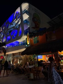 Night view of street, ocean to the left