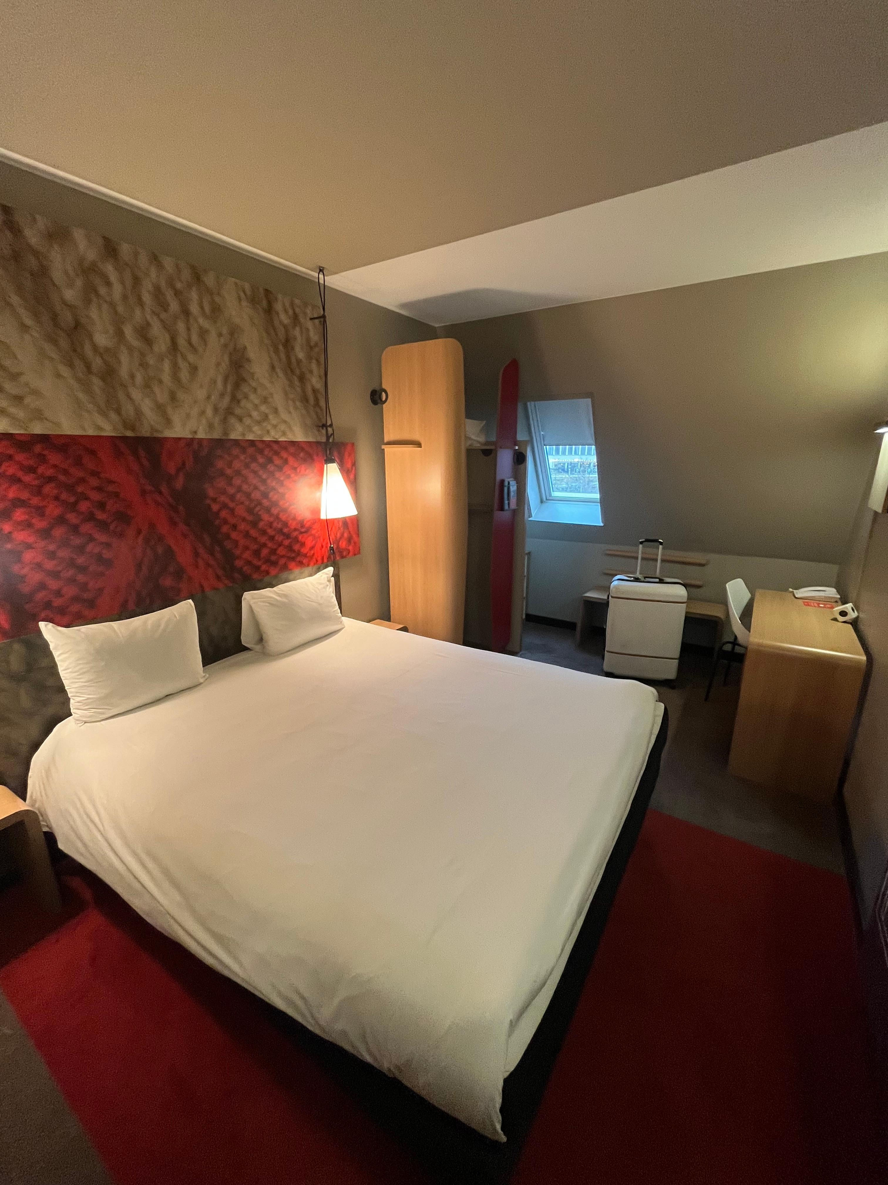 We were pleasantly surprised with the size of the room. Comfortable beds & bedding as well! The closet was great & very useful as well. We felt like we could get comfortable & unpacking a bit here!