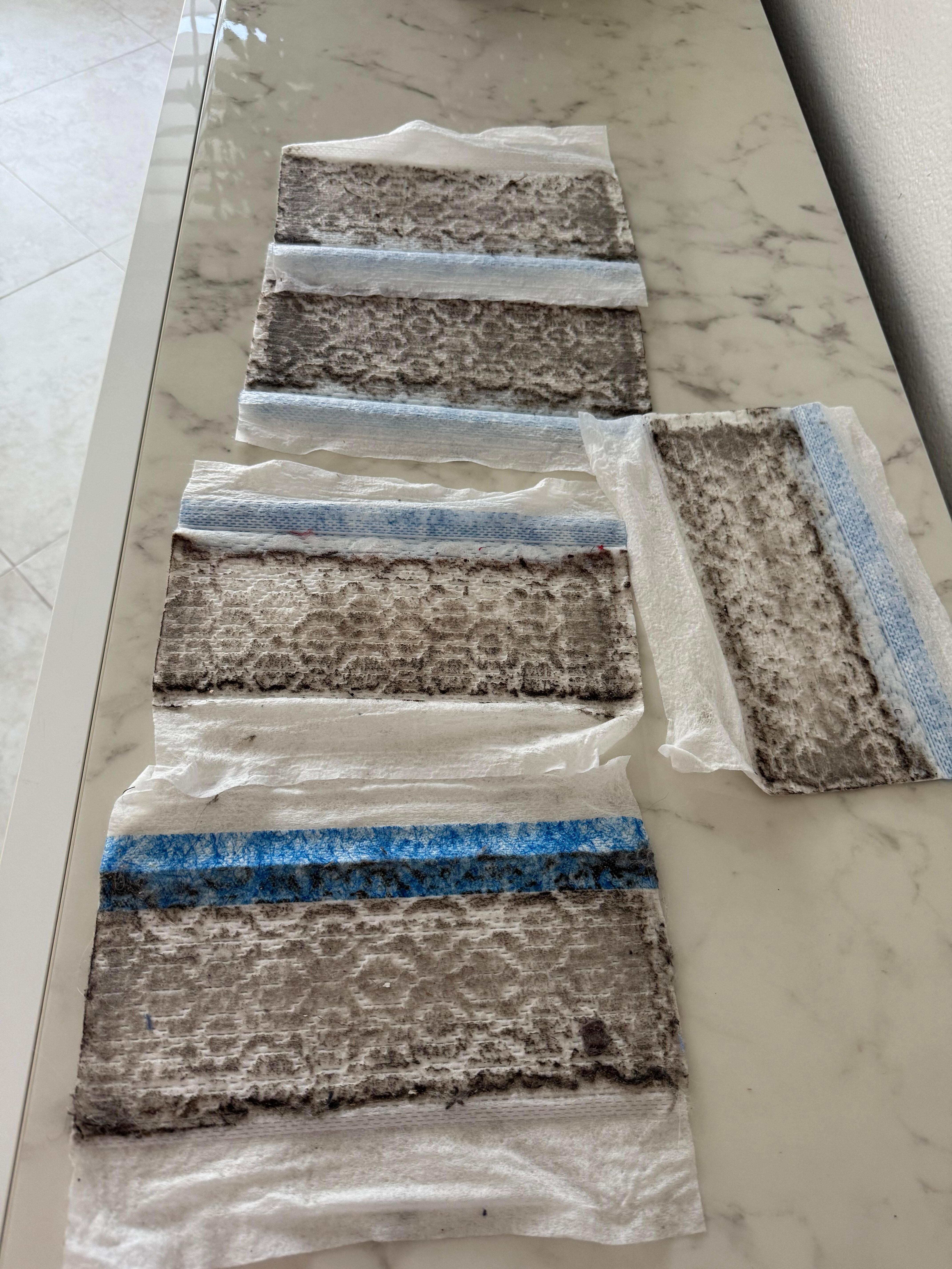 The floors were dirty upon arrival. These are cleaning pads.