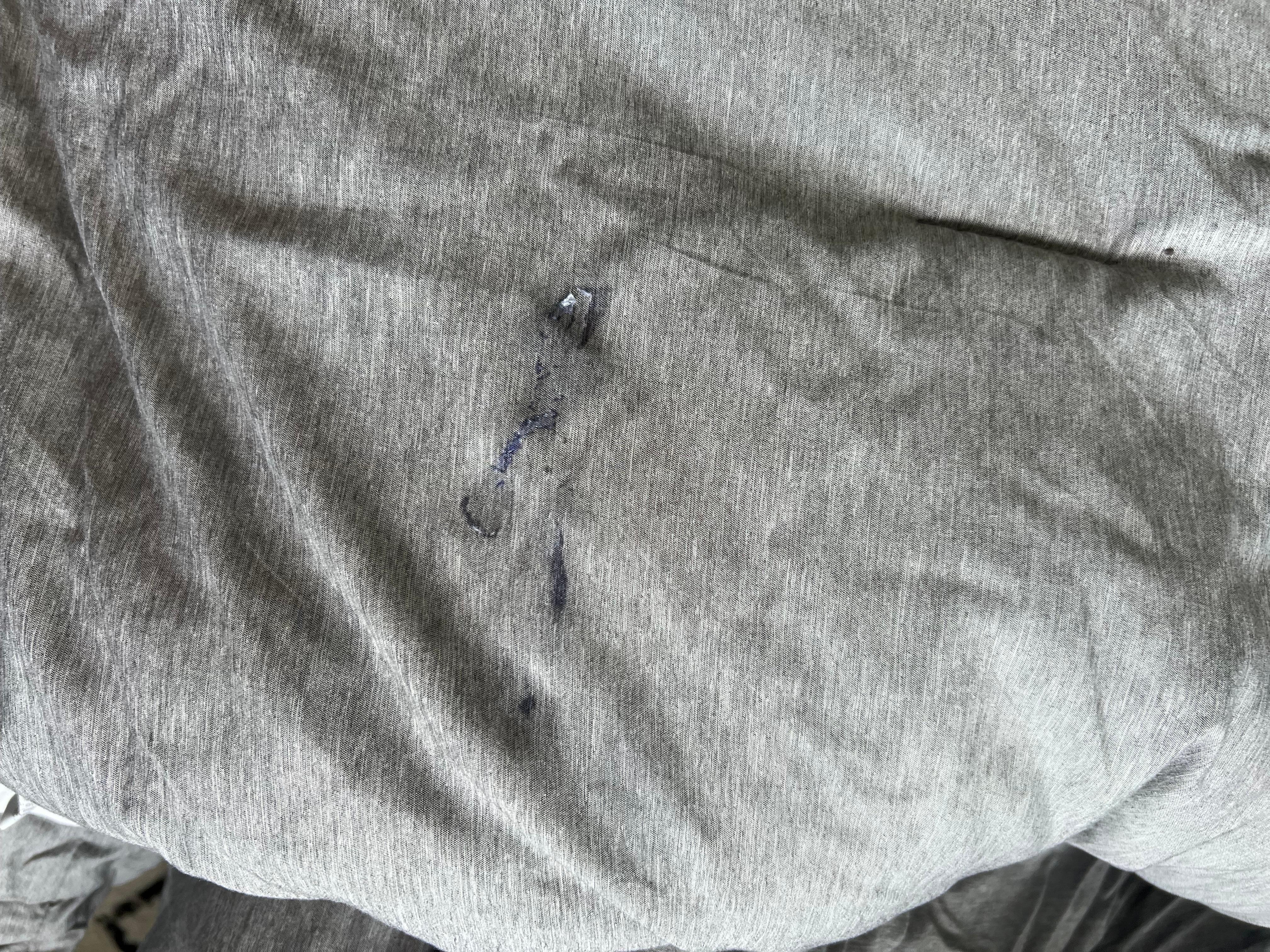 Sticky, wet mark on the comforter 