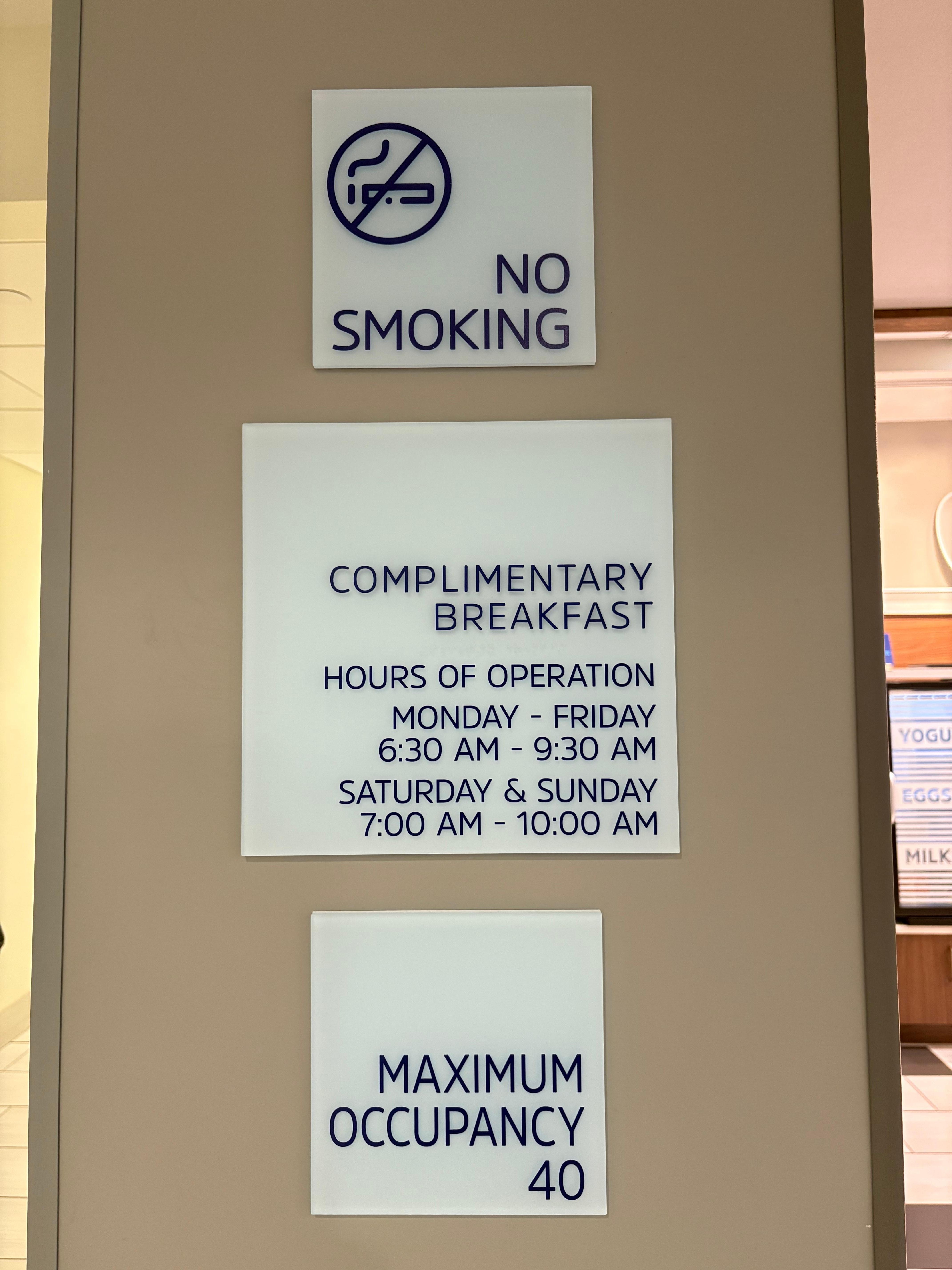Complimentary Breakfast Hours of Operation