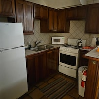 Kitchenette - stove, std fridge and microwave