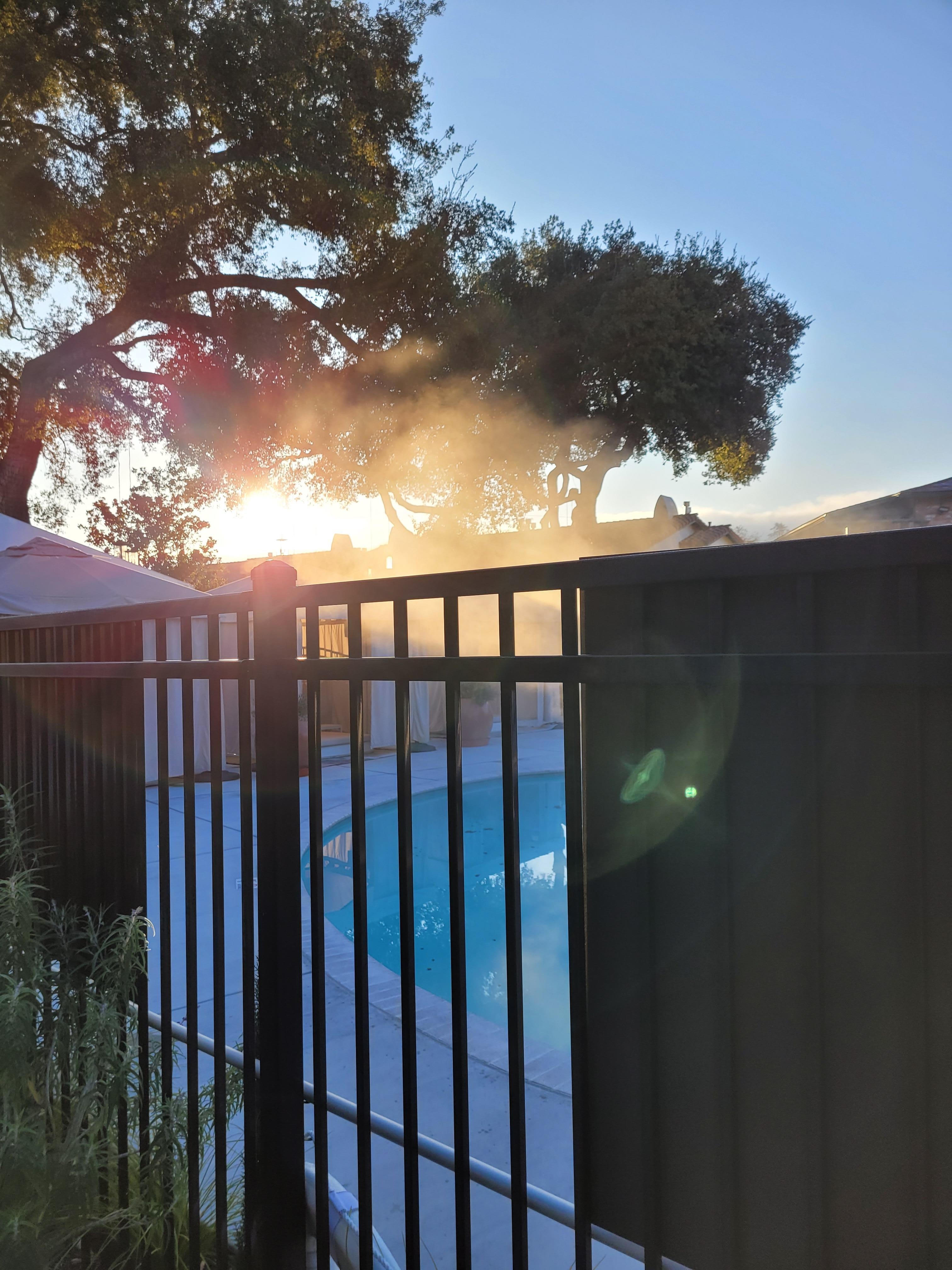 Steam over the outdoor pool