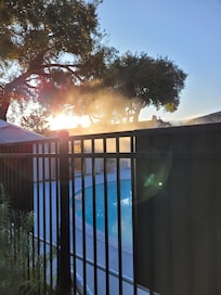 Steam over the outdoor pool