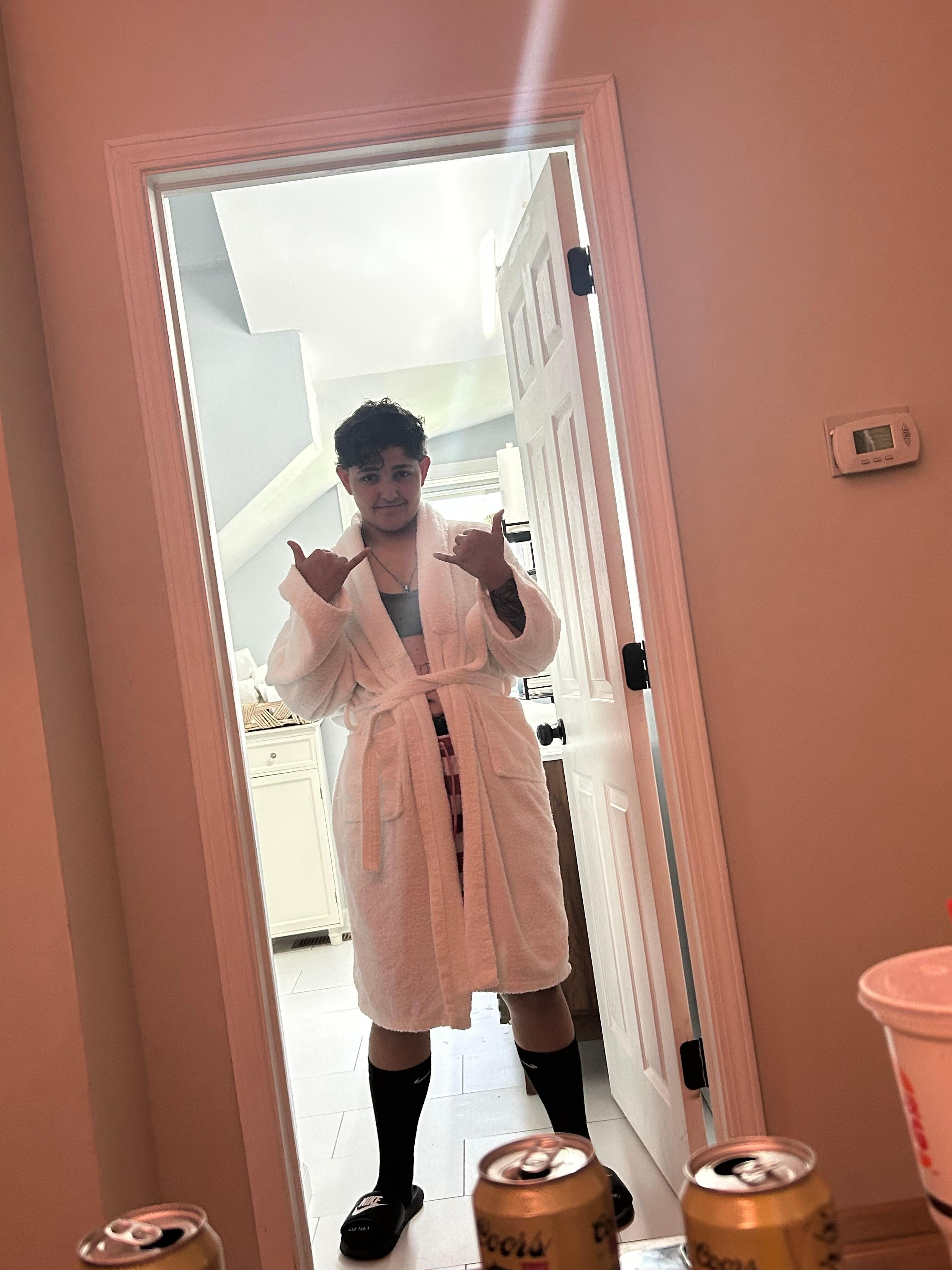 Bathrobed and ready 