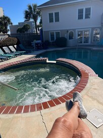 Large, inviting hot tub.