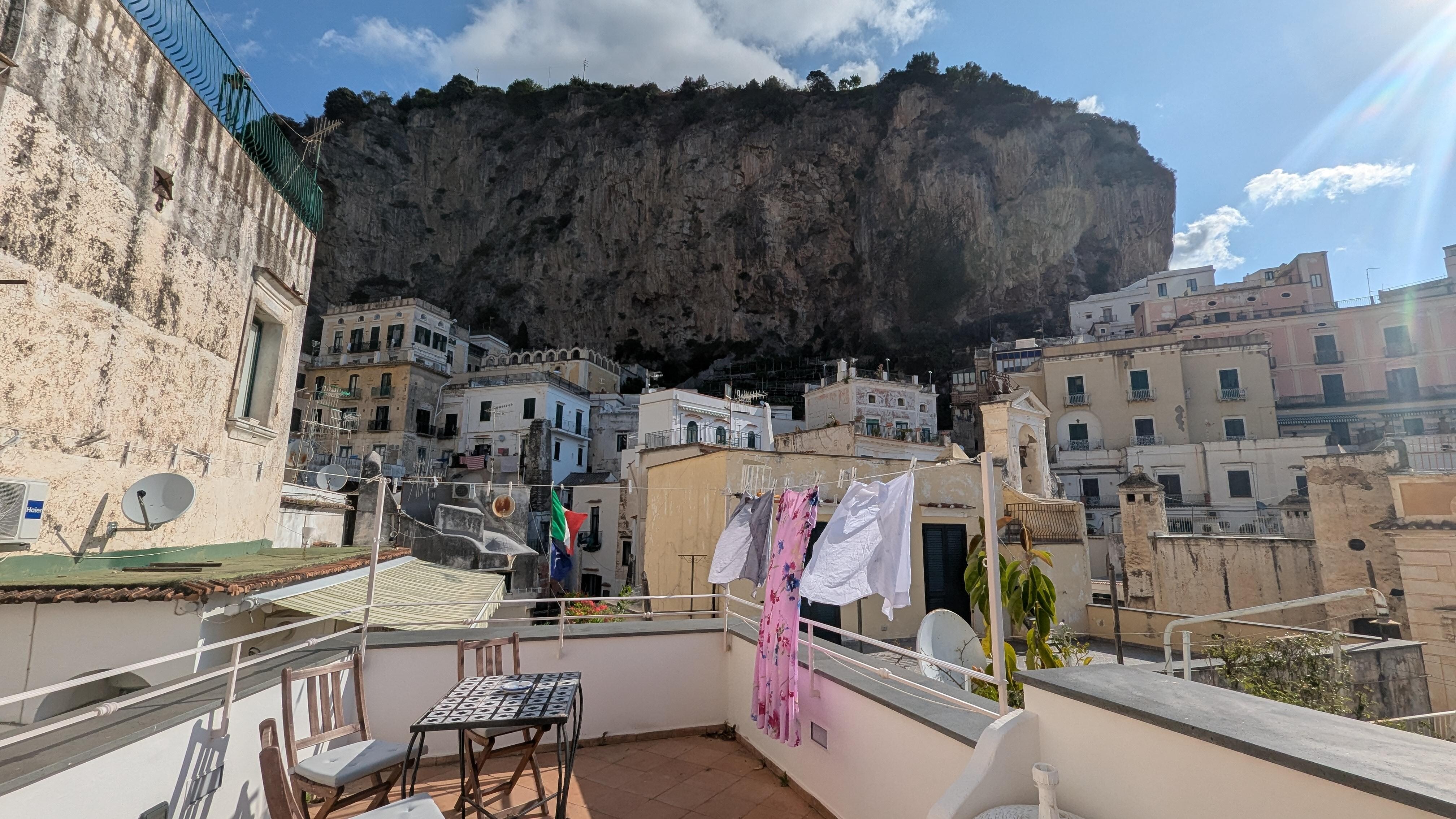 The first level of the outdoor area. Please ignore my laundry on the line! 
