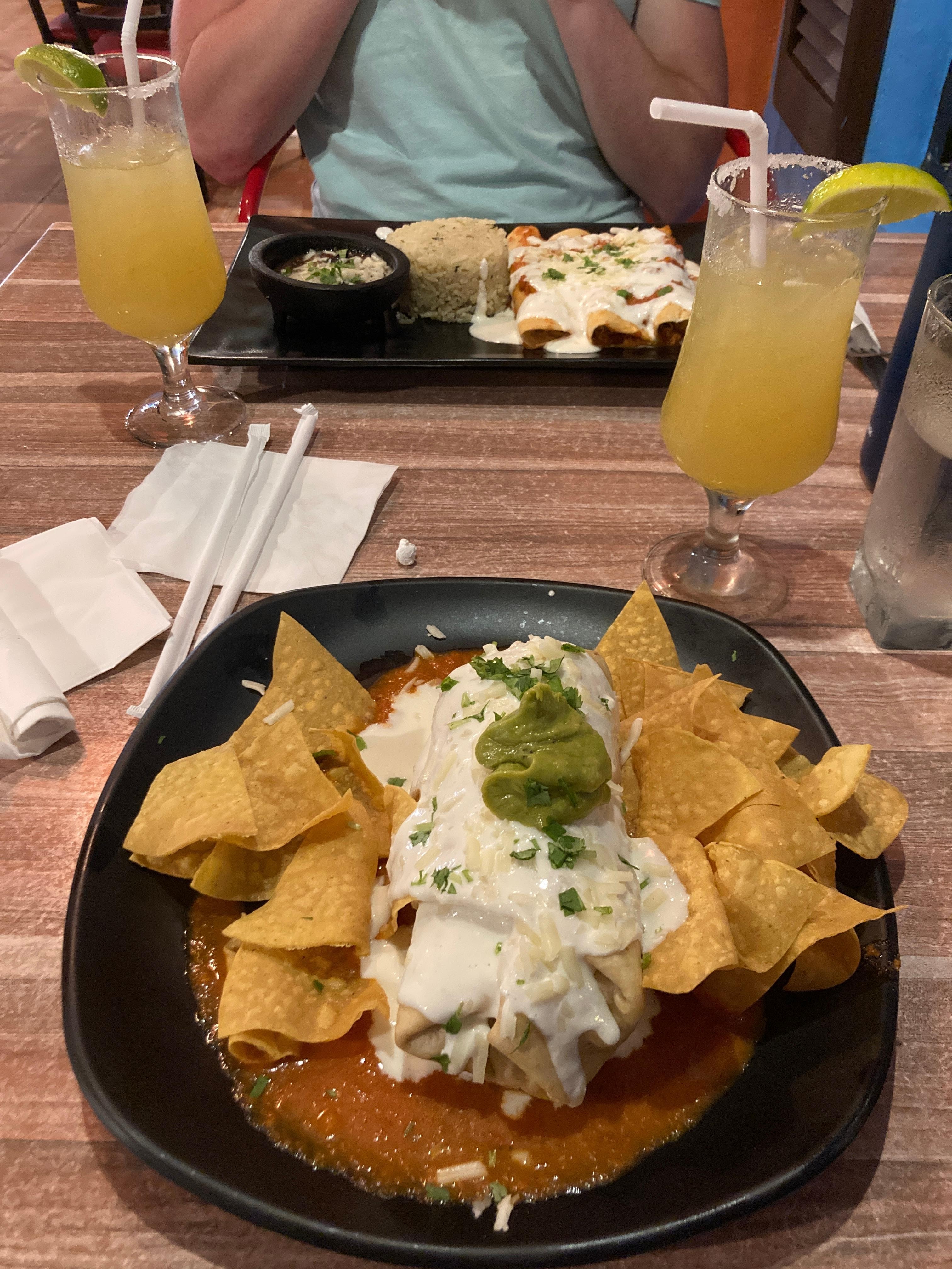 Blue Iguana Mexican restaurant onsite - tasty Chimichanga and Enchiladas