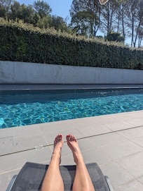 By the pool.