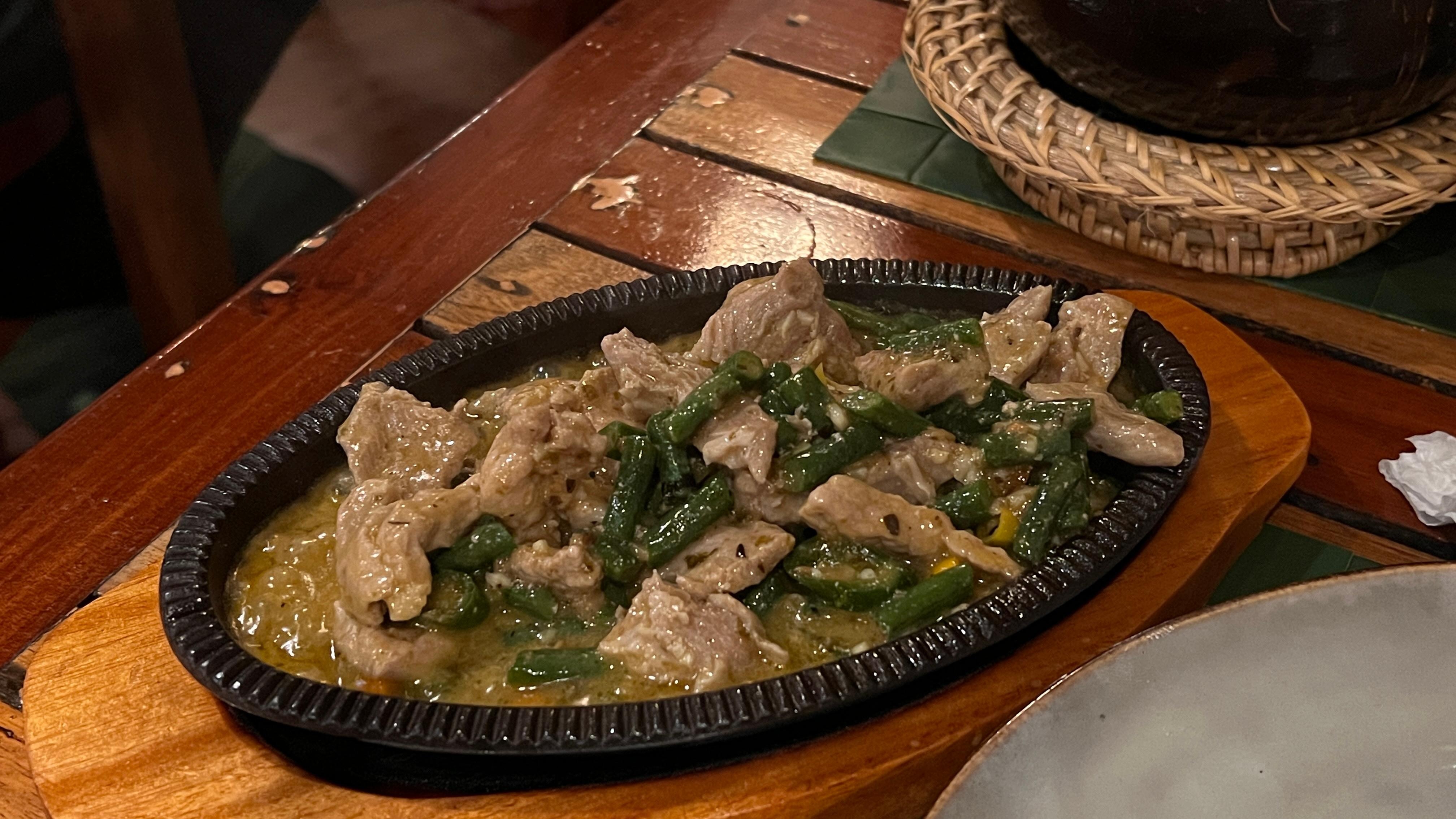 Bicol express on a sizzling plate, delicious!