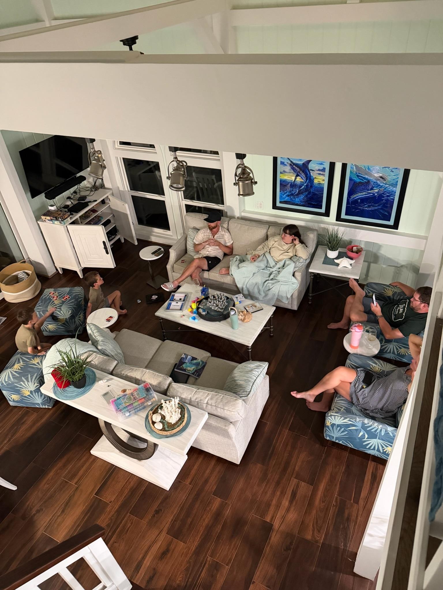 Plenty of room for all of us in the living room, viewed from the upstairs master level.