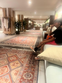 Beautiful lobby with beautiful rugs.