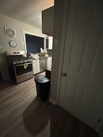 The single trash can in the kitchen