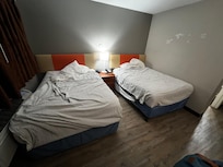 The beds were never made up, and u can see the holes they tried to patch up