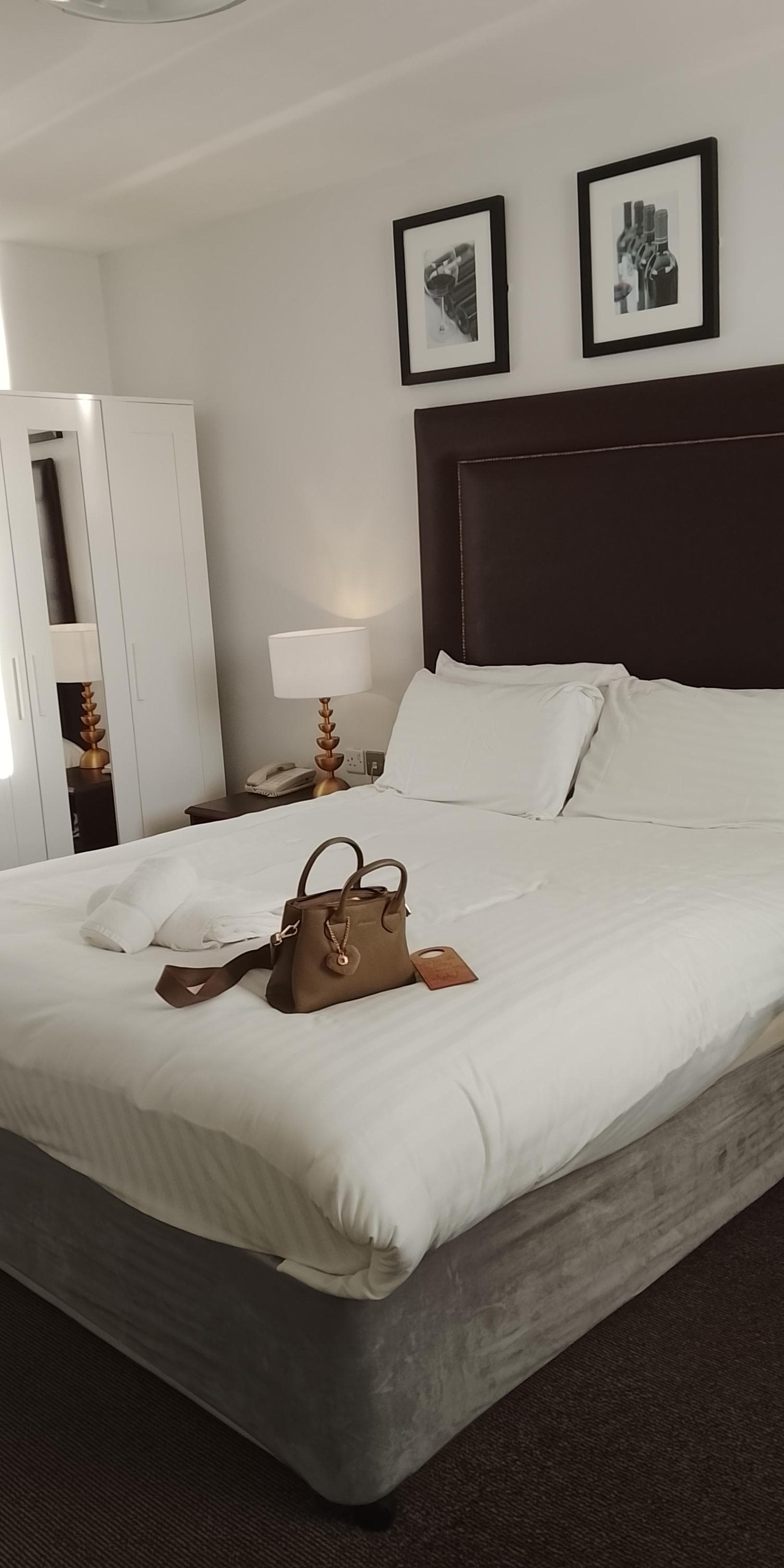 Comfortable bed and large room and bathroom